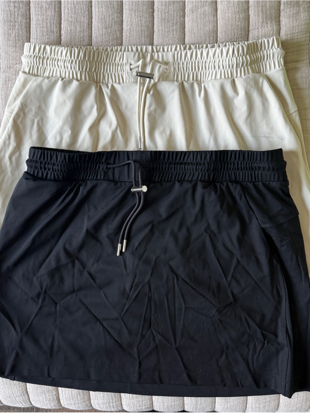 2 pair Athletic Drawstring Skort - Black and Cream